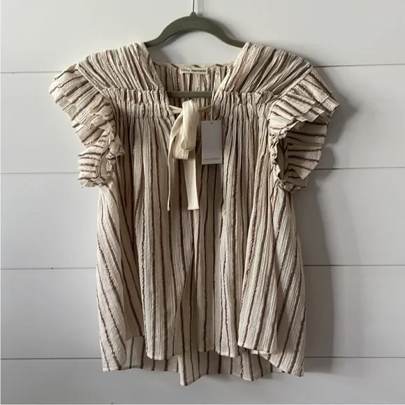 Ulla Johnson Striped Ruffle Sleeve Top - Picture 7 of 8